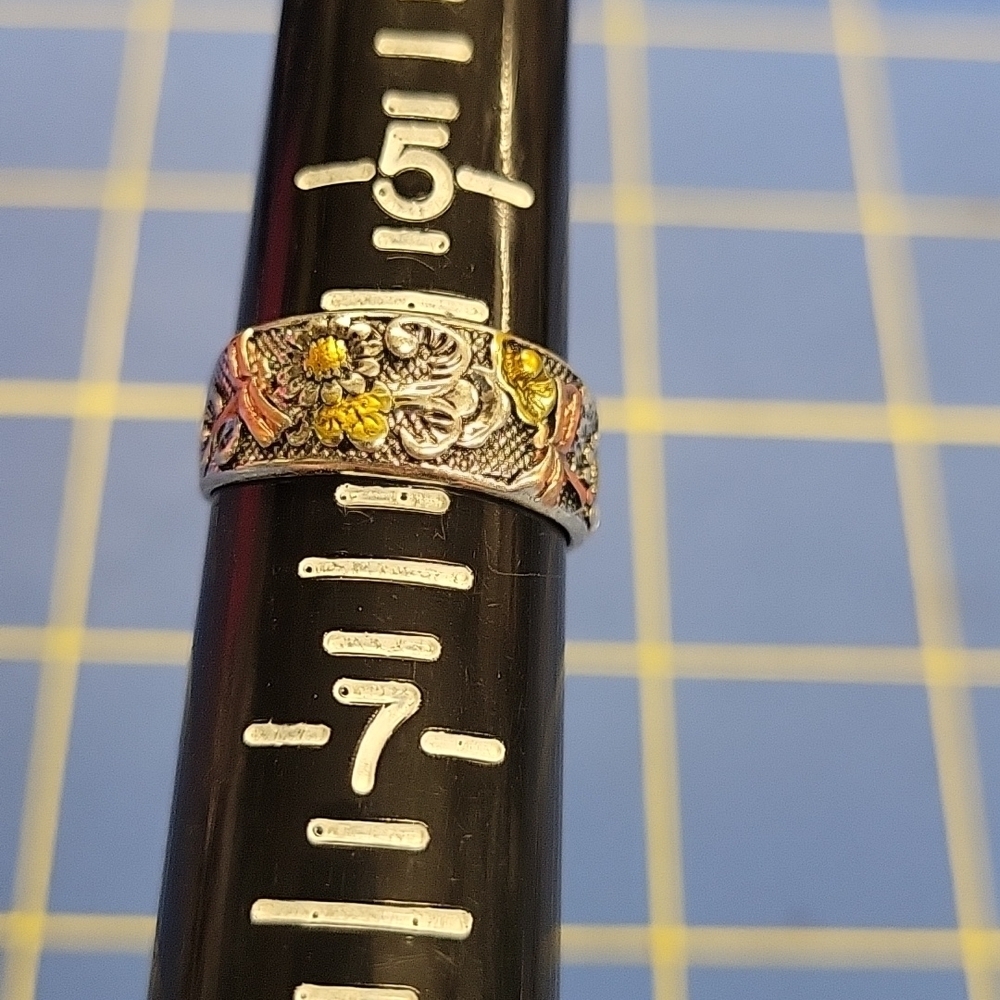 Silver & Gold Tone Ring Floral Dragonfly